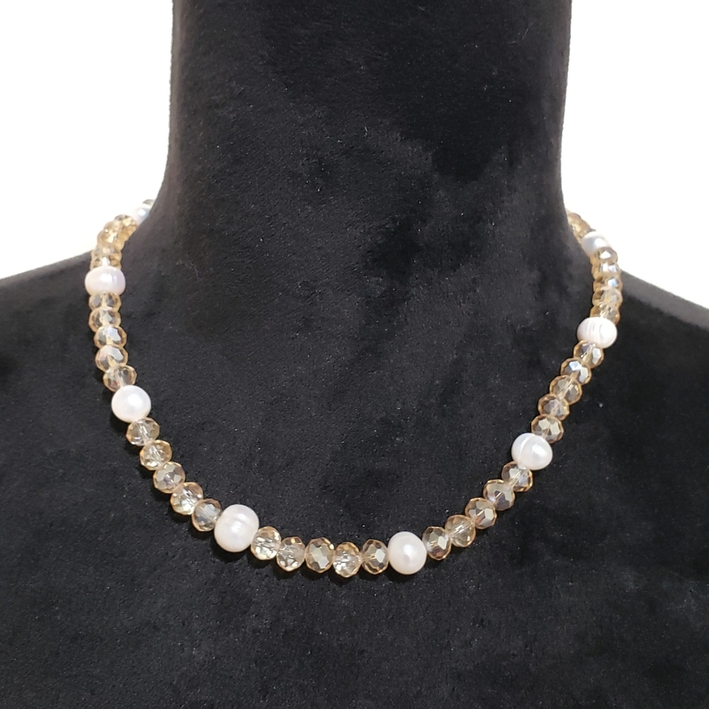 Natasha Couture Necklace Gold Choker Imitation Pearl Beaded Necklace Boho - Picture 2 of 2